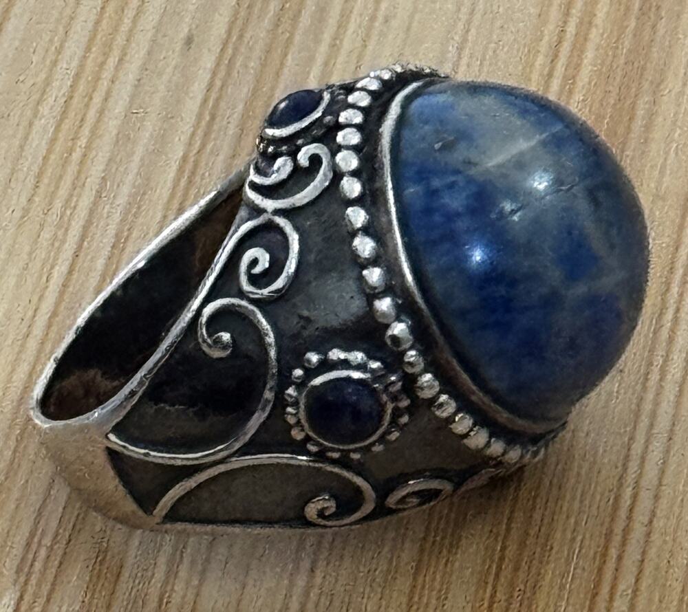Vintage CFJ Thai 925 Sterling Silver Sodalite Statement Ring Size 9 17g